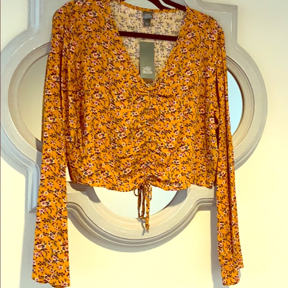 Wild Fable goldenrod crop top with floral pattern